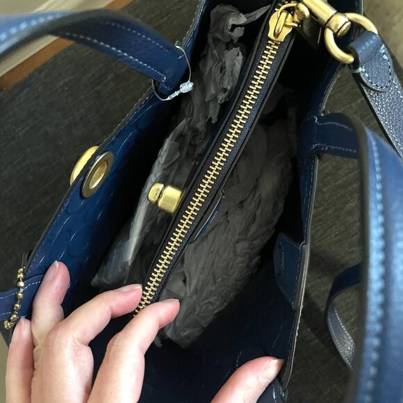 NEW Coach - Willow Leather Tote 24 Bag  Blue Embossed C - Picture 10 of 14